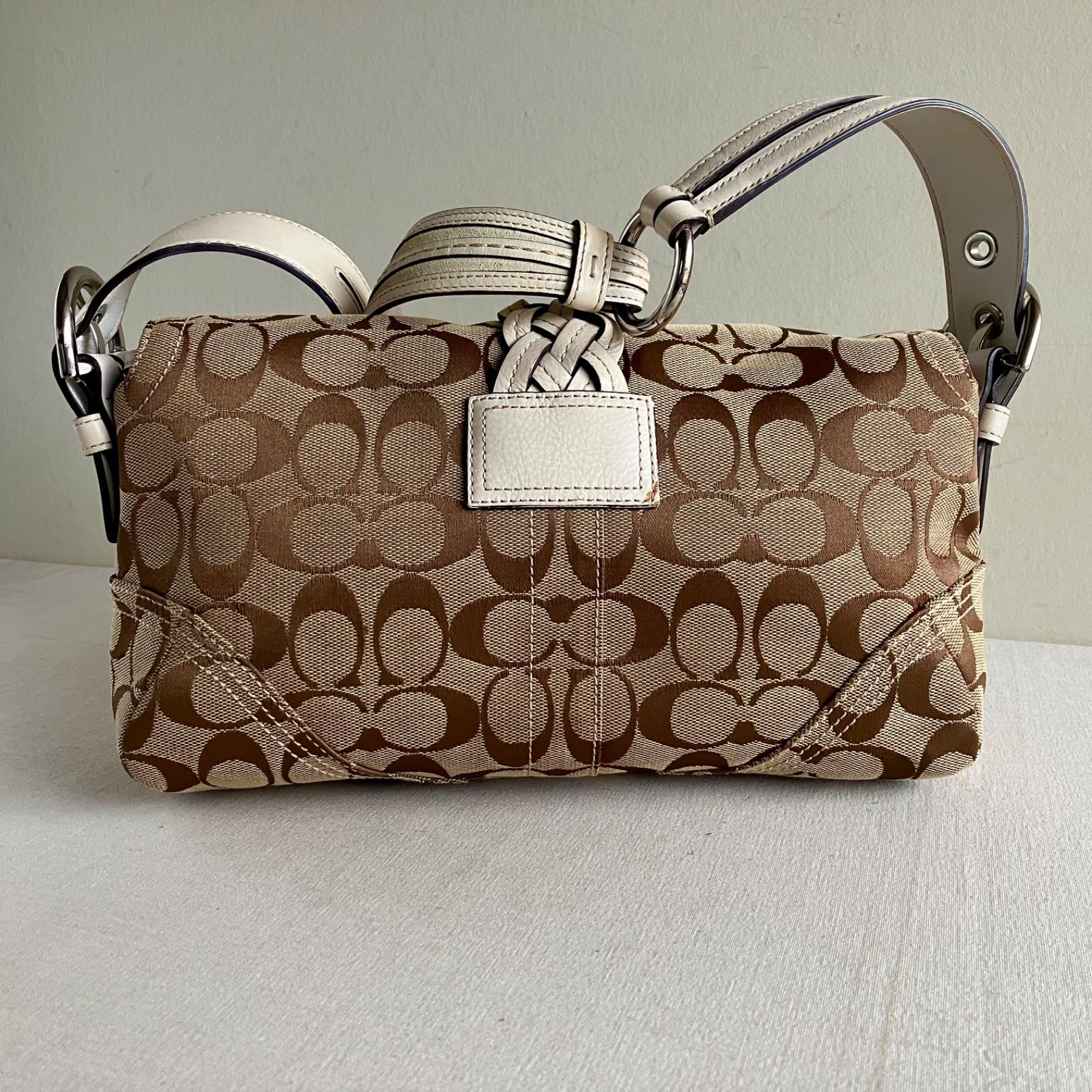 Coach Soho Canvas Braided Leather Flap Bag Brown Signature Used in