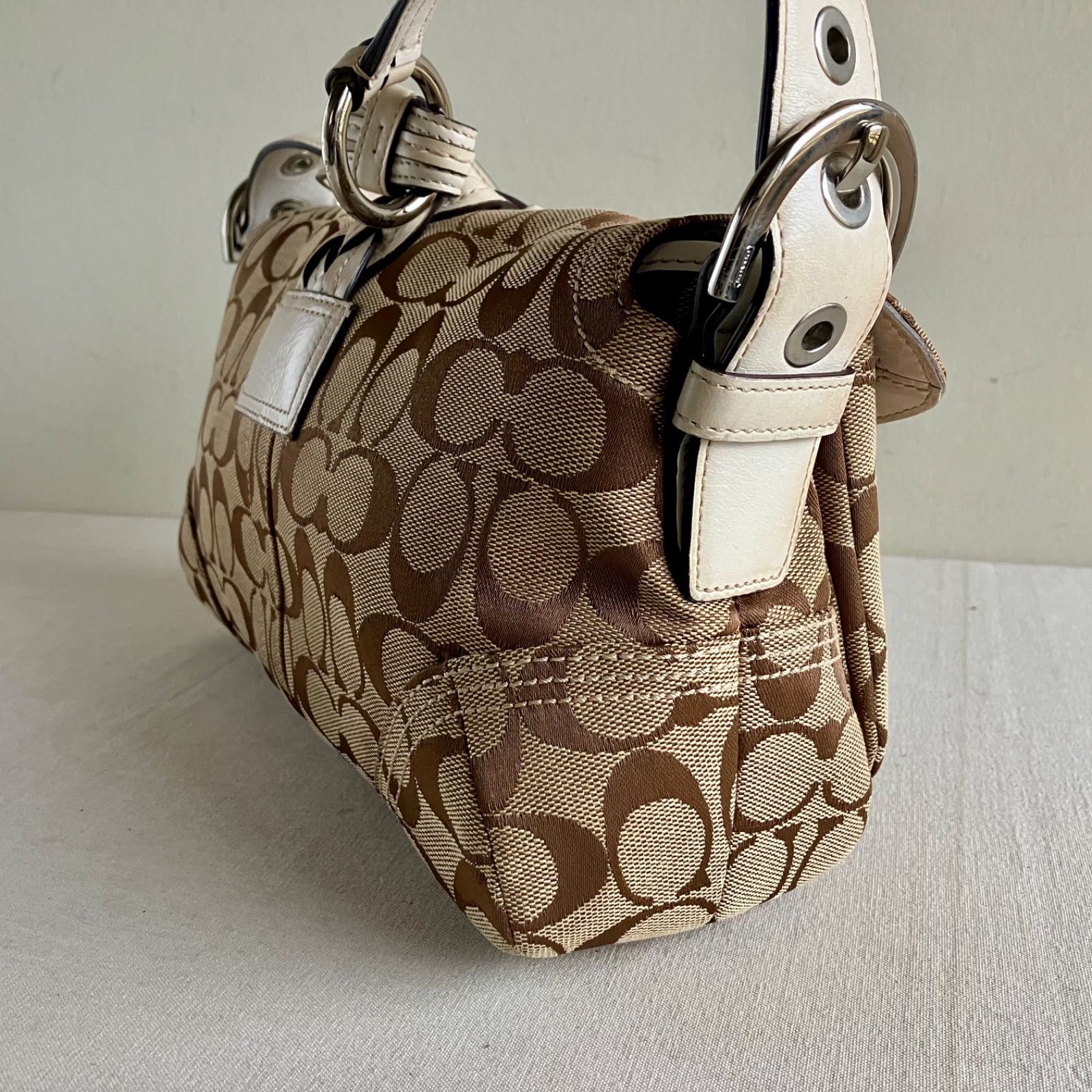 Coach Soho Canvas Braided Leather Flap Bag Brown Signature Used in