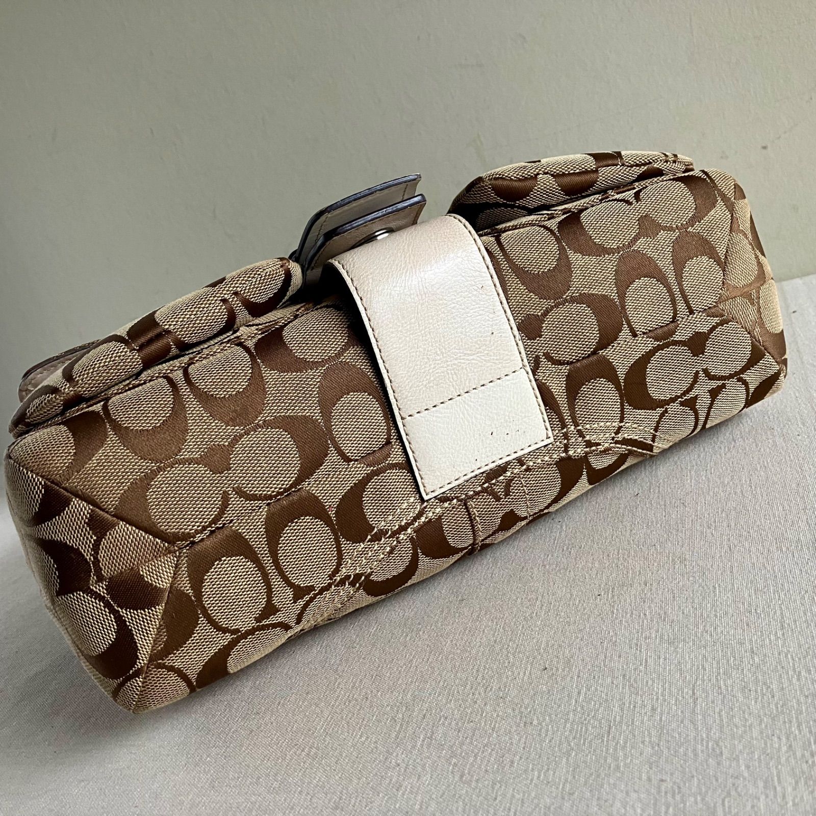Coach Soho Canvas Braided Leather Flap Bag Brown Signature Used in