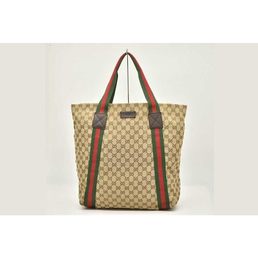 Gucci GG Canvas Tote Bag Beige Web Stripe Shoulder 189669 Used in