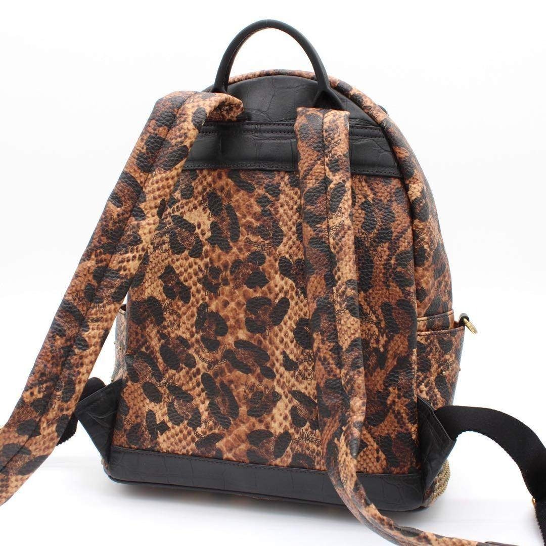 MCM Backpack Stark Visetos Croco Embossed Leopard Studs 