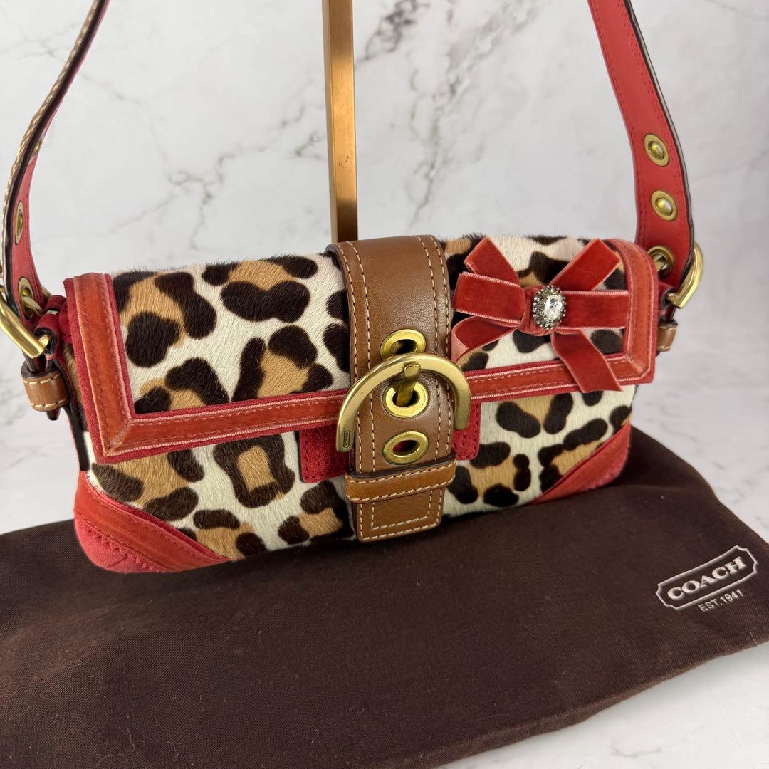 COACH Handbag Soho Ocelot Demi Flap Haircalf Brown Vintage
