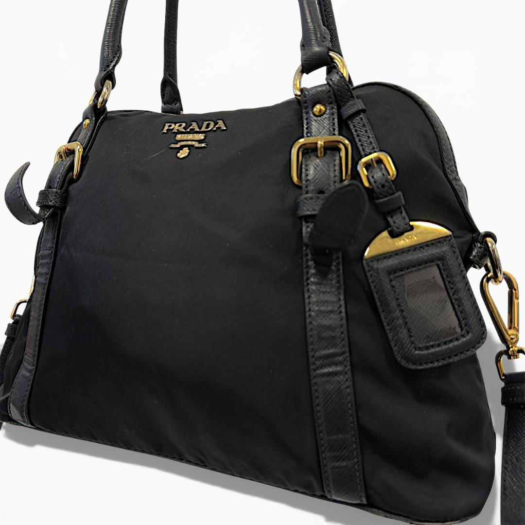PRADA 2Way Nylon Mini Boston Handbag Shoulder Bag Black Saffiano