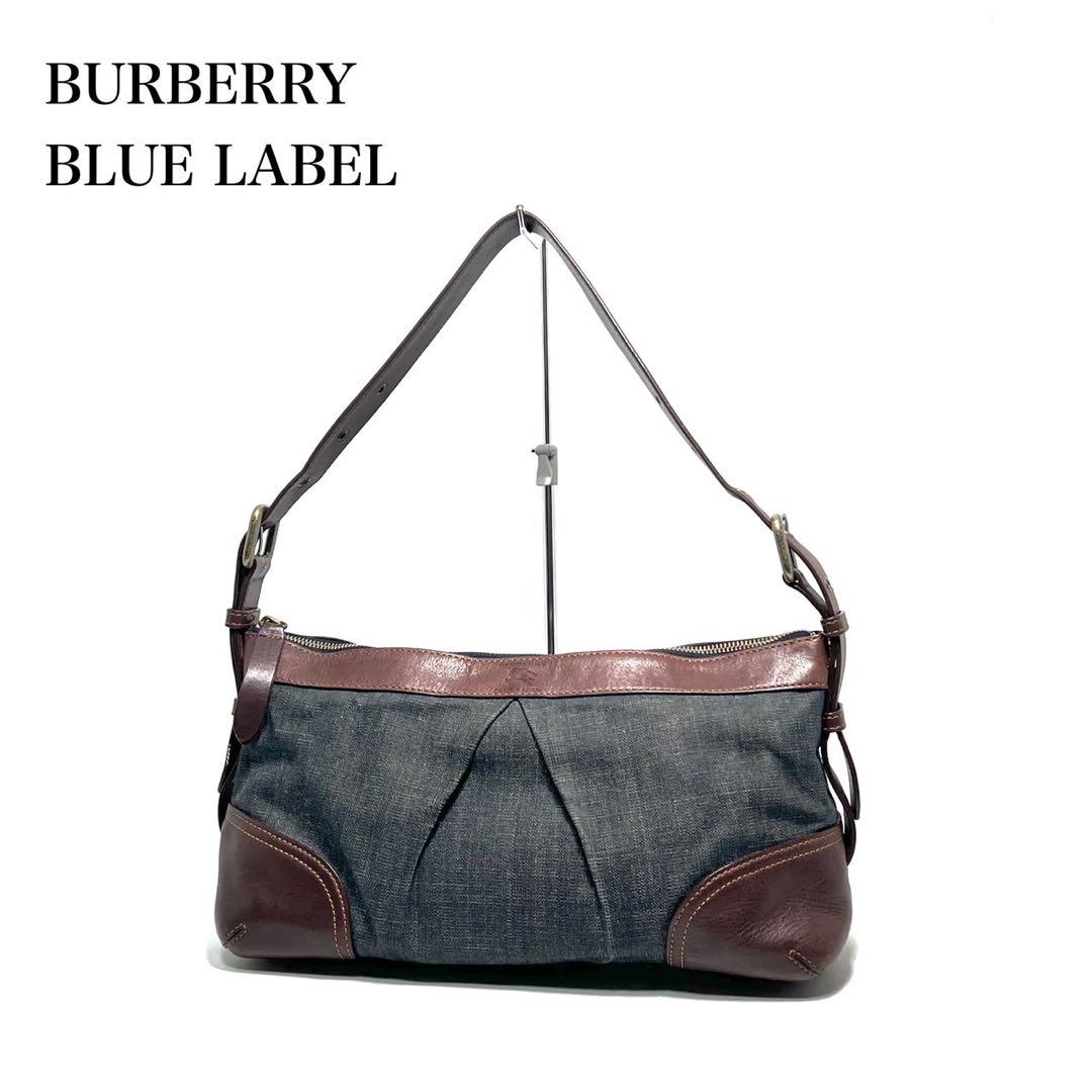 BURBERRY BLUE LABEL Denim & Leather Shoulder Handbag Indigo Blue