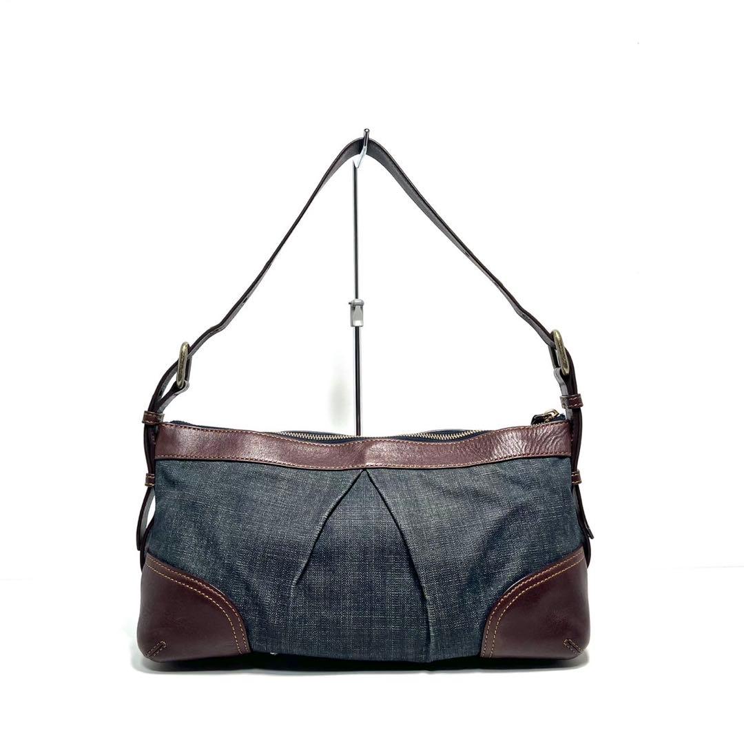 BURBERRY BLUE LABEL Denim & Leather Shoulder Handbag Indigo Blue