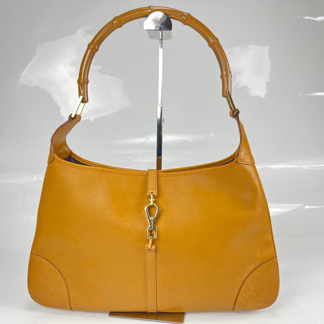 GUCCI One Shoulder Bag Jackie Bamboo Leather Brown Vintage