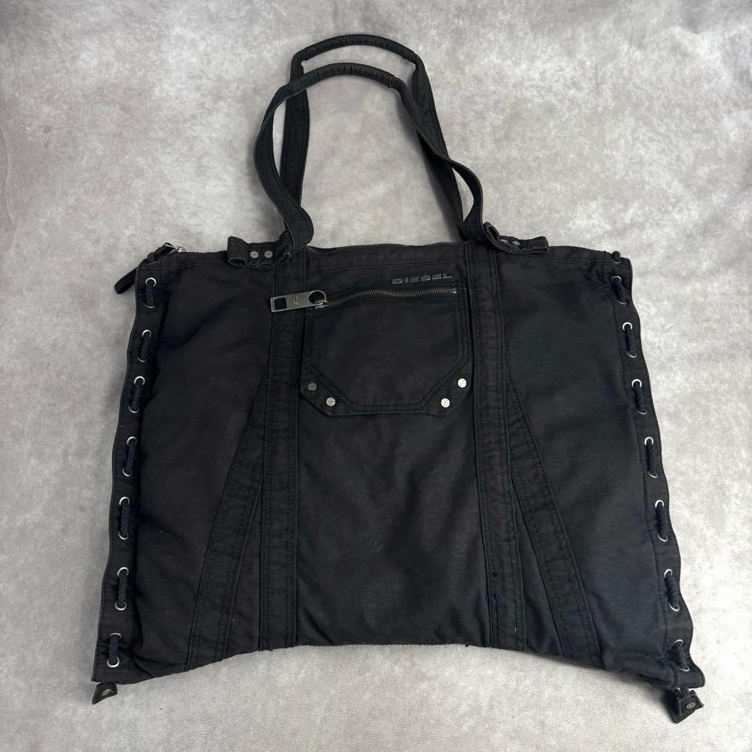 DIESEL Tote bag Archive Metal Logo Cotton Black Vintage Authentic 